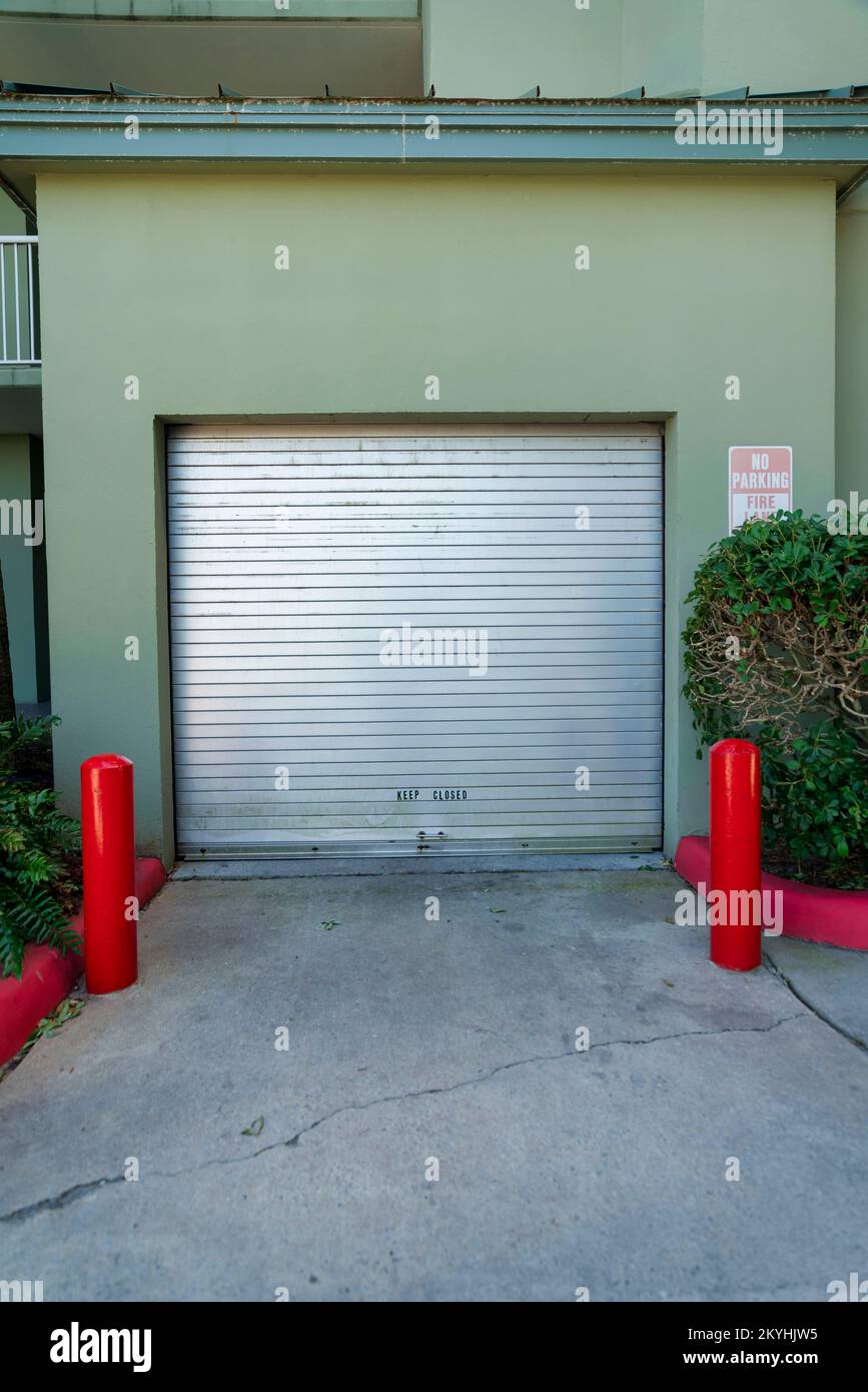 Destin, Florida Steel rollup door of a utility garage in a hotel