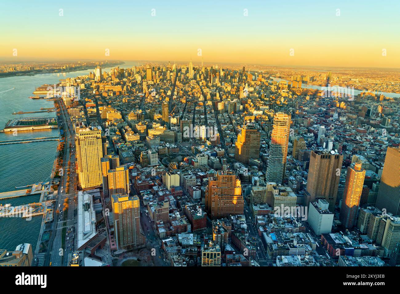 New York. Manhattan. United States. Aerial View Downtown Stock Photo