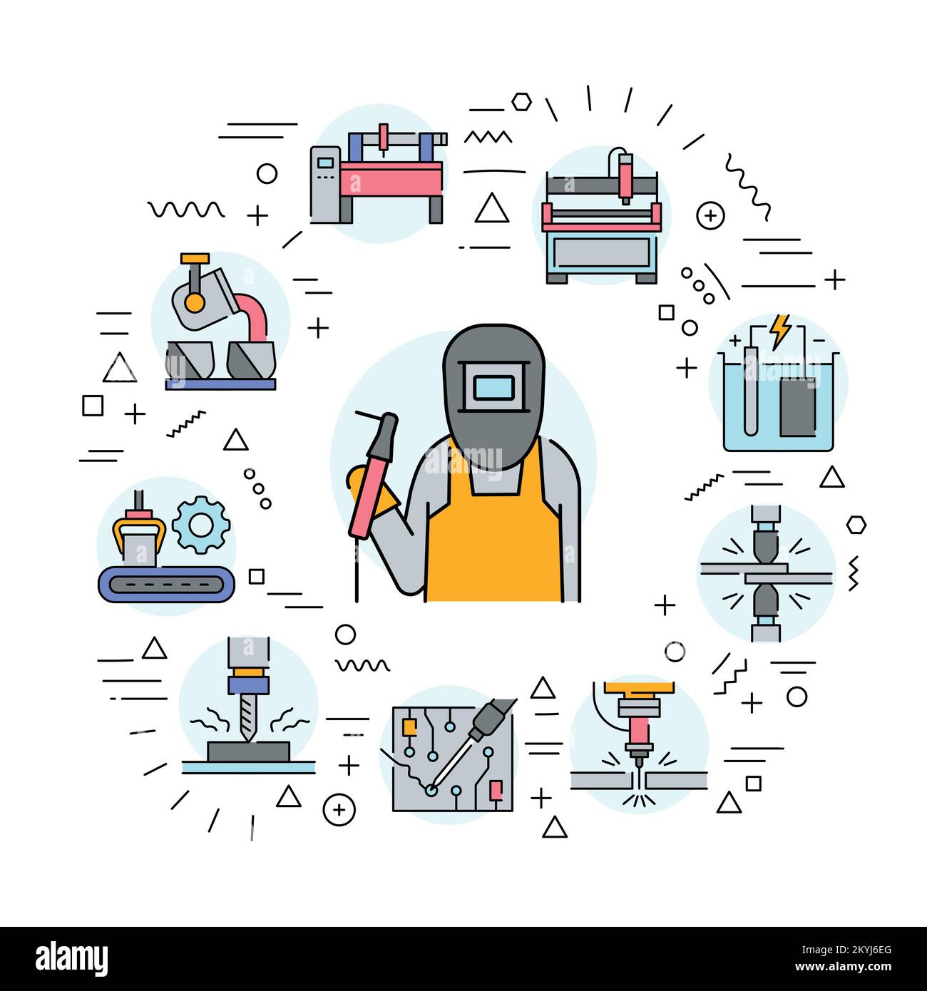 Metal work web banner. Infographics with linear icons on white ...