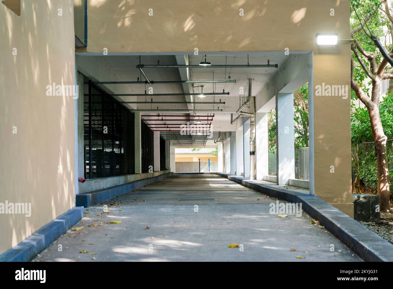 Parking garage building entrance with open space at Miami, Florida