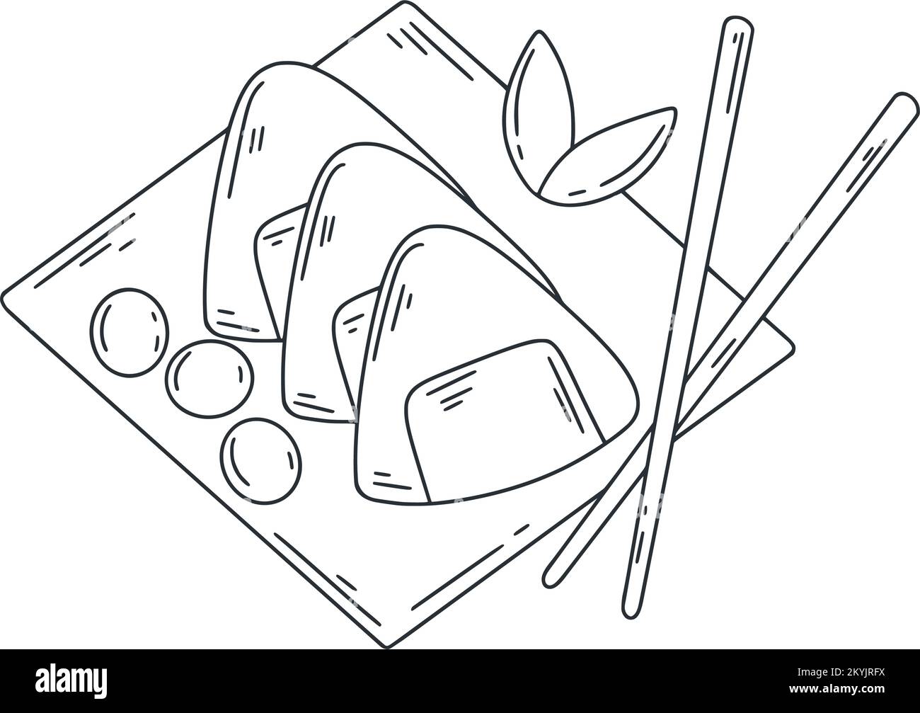 Onigiri doodle illustration. Traditional Japanese dish rice in nori