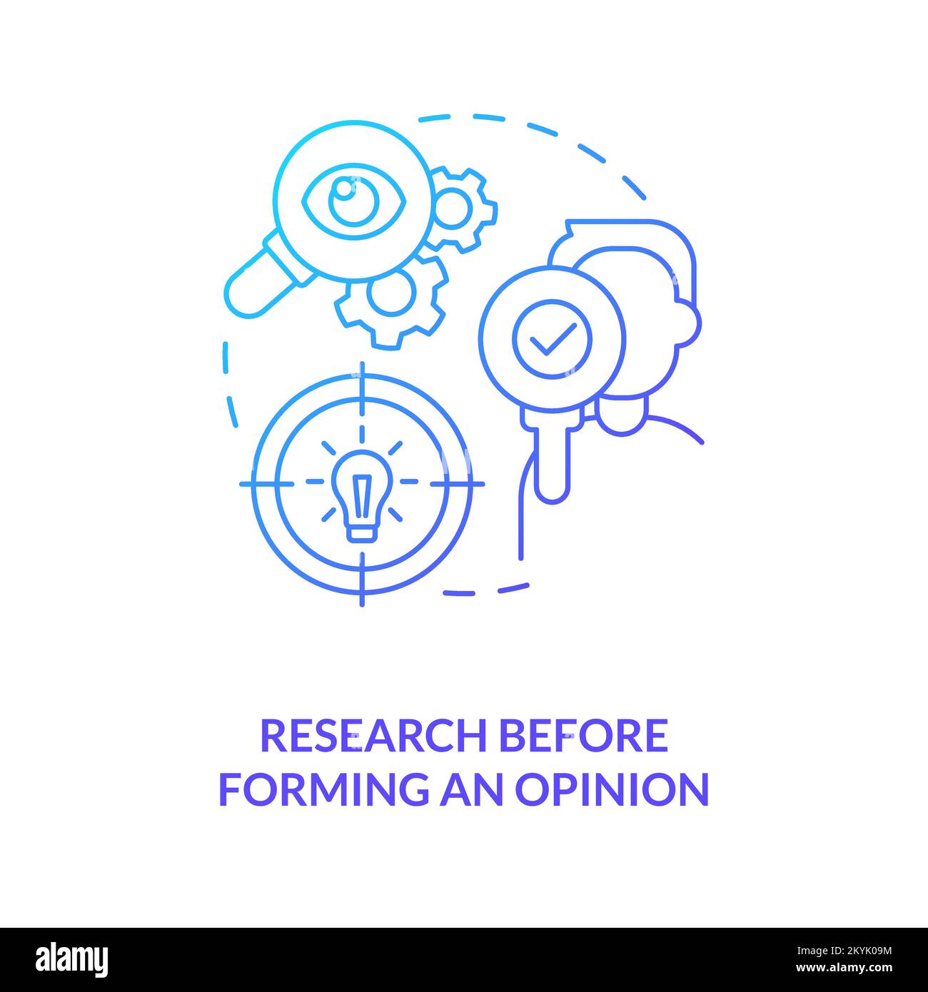 Research before forming opinion blue gradient concept icon Stock Vector