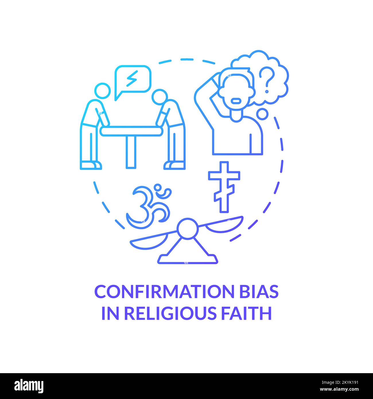 Confirmation bias in religious faith blue gradient concept icon Stock Vector