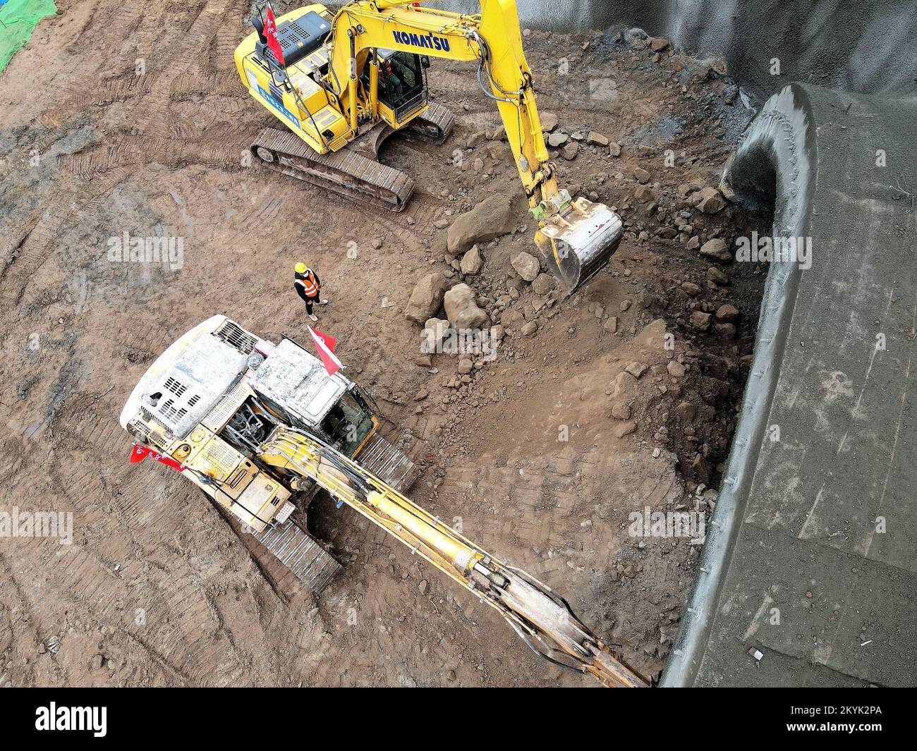 Excavators Work At The Entrance Of Guangming Tunnel In Jiazhi Town 