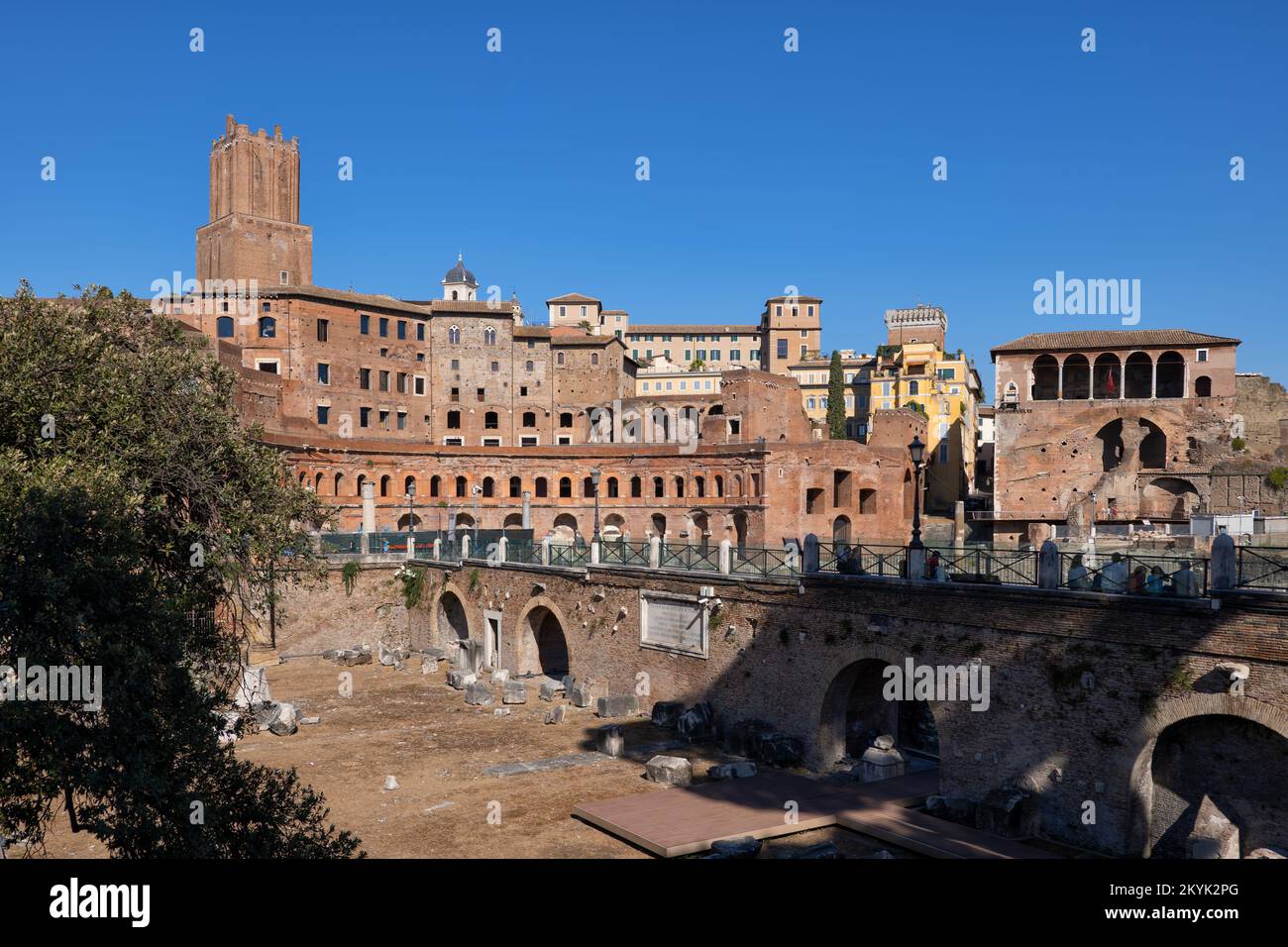 Rome, Italy, skyline of the Trajan Forum (Forum Traiani) with House of the Knights of Rhodes on the right. Stock Photo