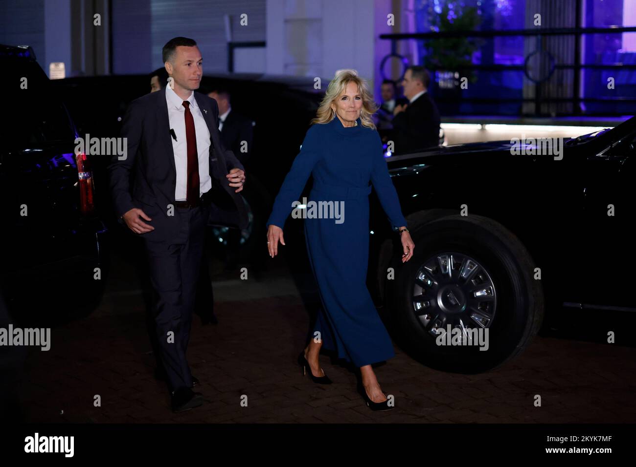 First Lady Jill Biden departs after dining at the restaurant Fiola Mare