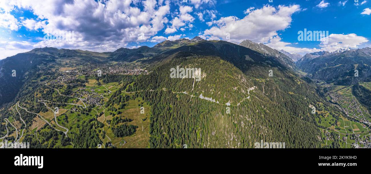 Aerial panoramic view of the Swiss Alps near Verbier in Switzerland ...
