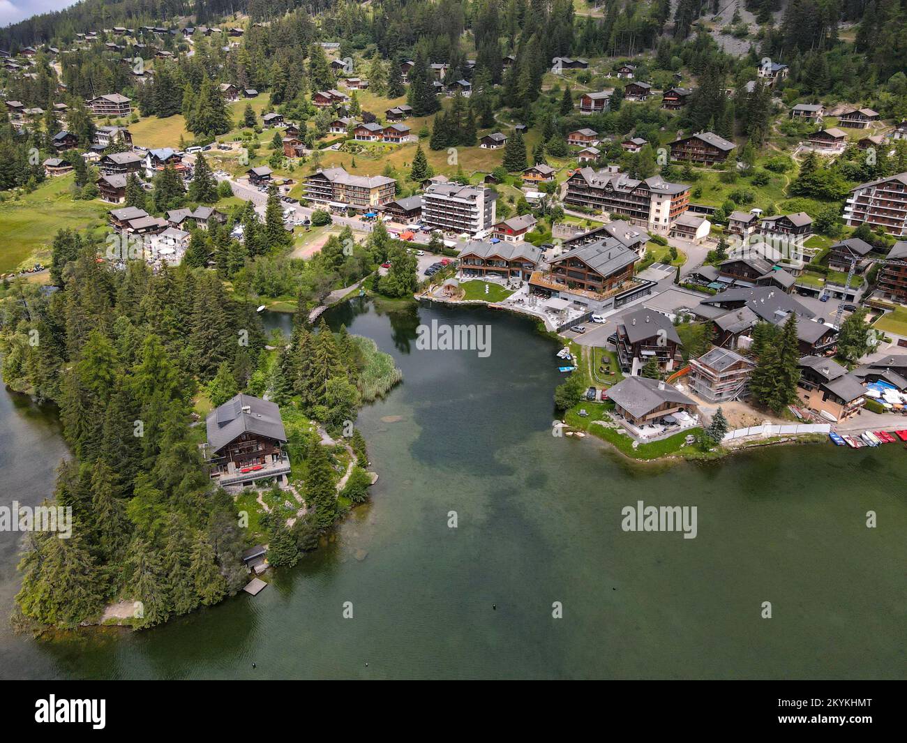 Aerial panoramic view of the Swiss Alps near Verbier in Switzerland ...