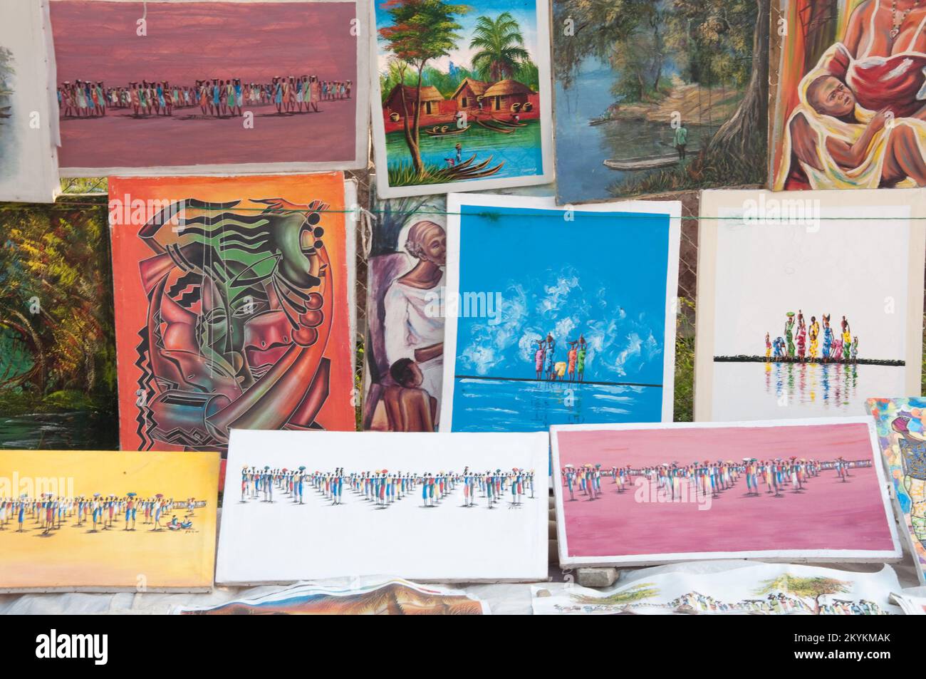 Oil paintings, Craft market, Kinshasa, Democratic Republic of the Congo Stock Photo