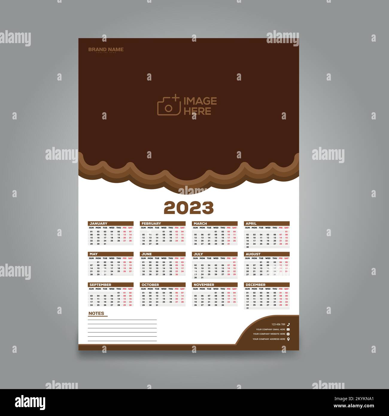 1-page Wall calendar design for 2023. Vector design print-ready template. Stock Vector