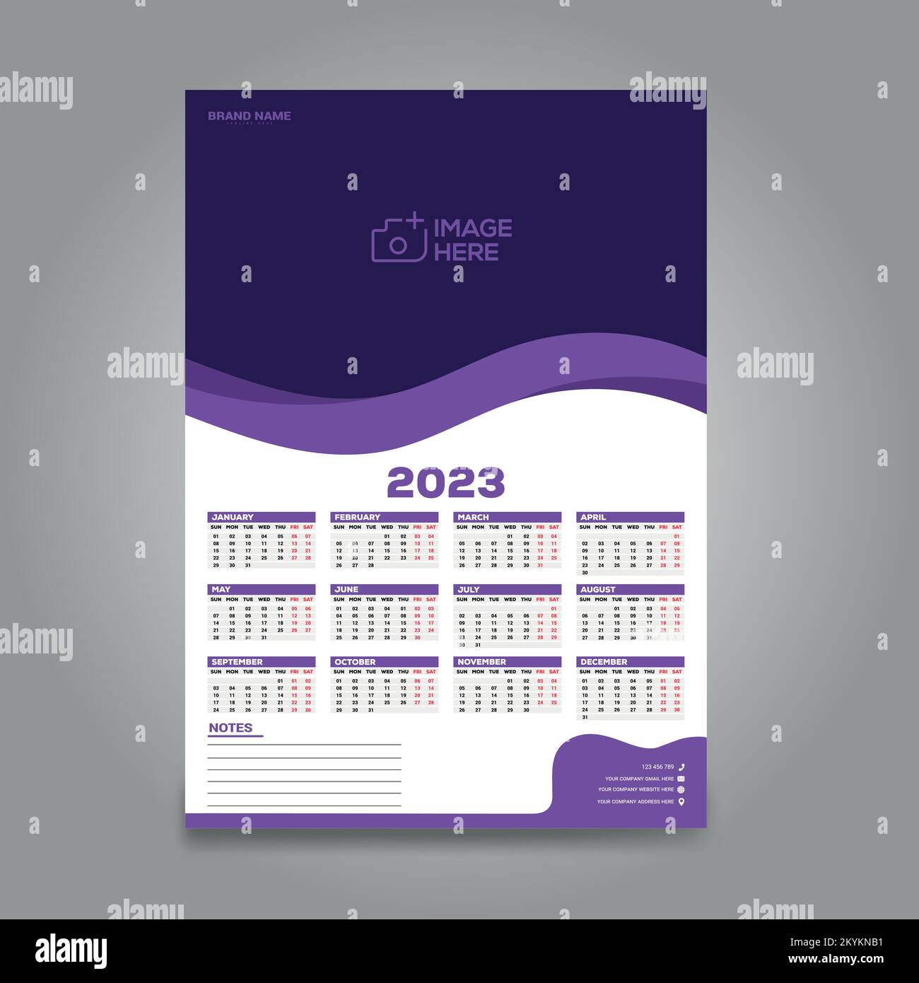 1-page Wall calendar design for 2023. Vector design print-ready template. Stock Vector