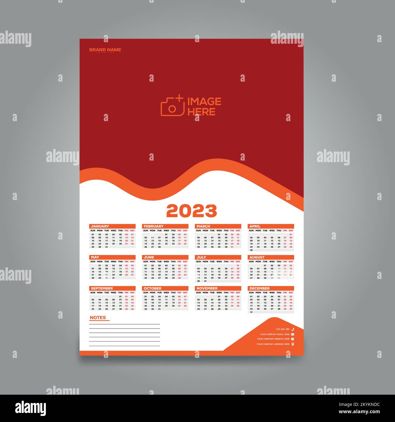 1-page Wall calendar design for 2023. Vector design print-ready template. Stock Vector