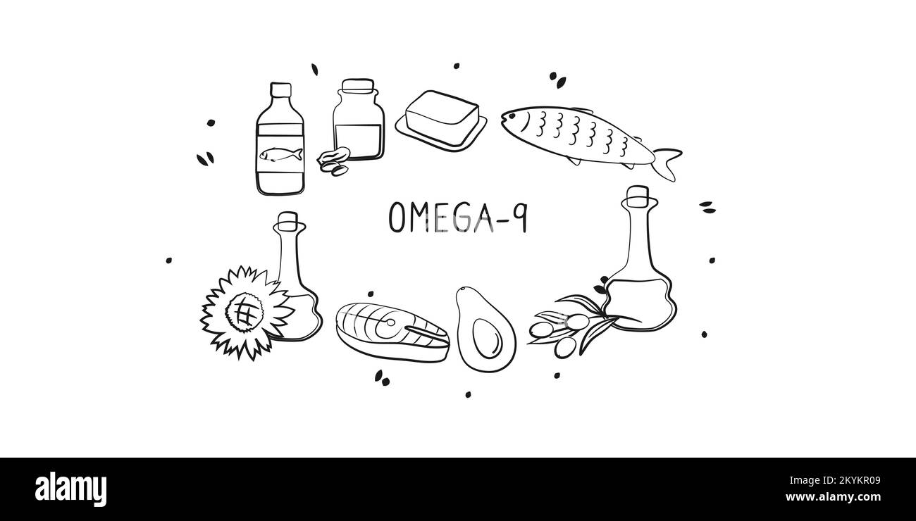 Omega9containing food. Groups of healthy products containing vitamins