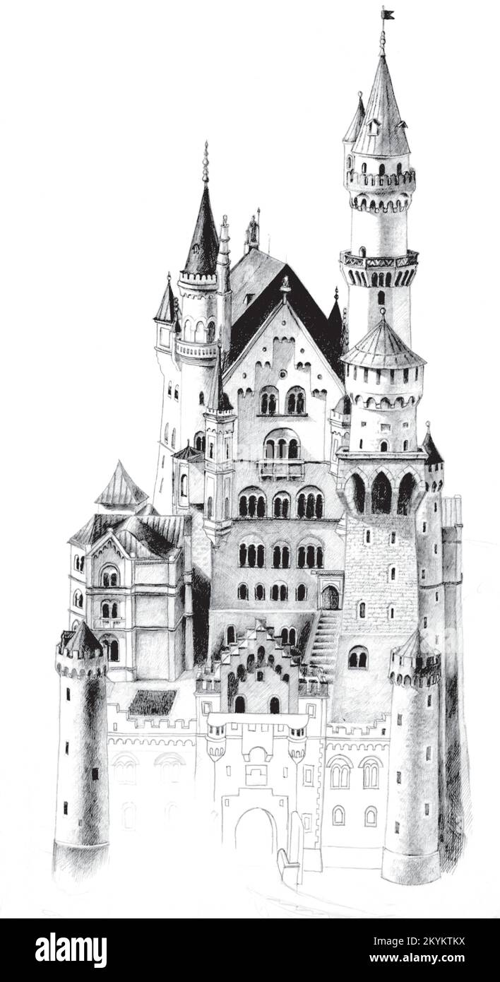 Premium Photo | Watercolor sketch of fairytale neuschwanstein castle