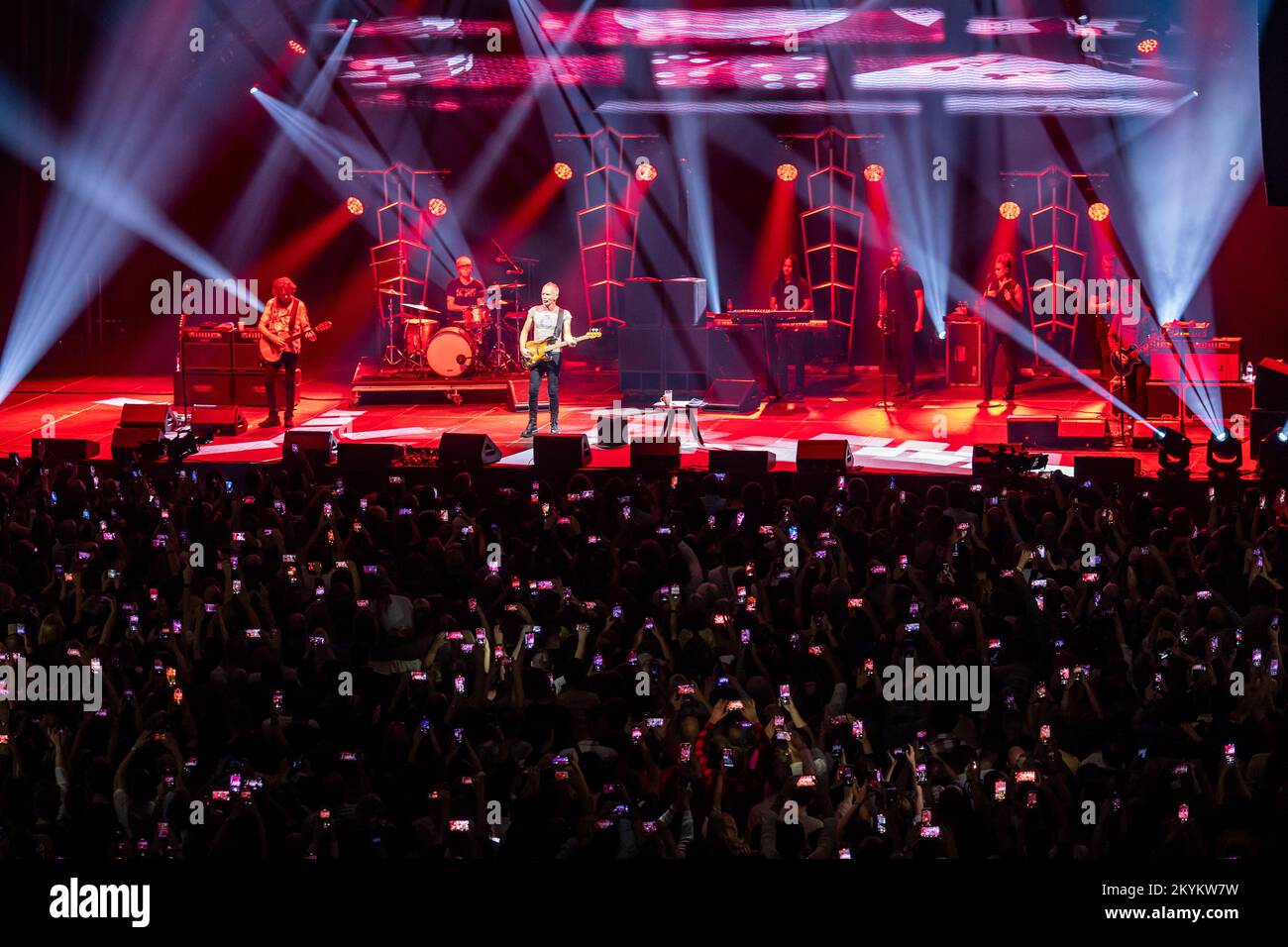 Sting, real name Gordon Sumner, live performance on stage. Bass player