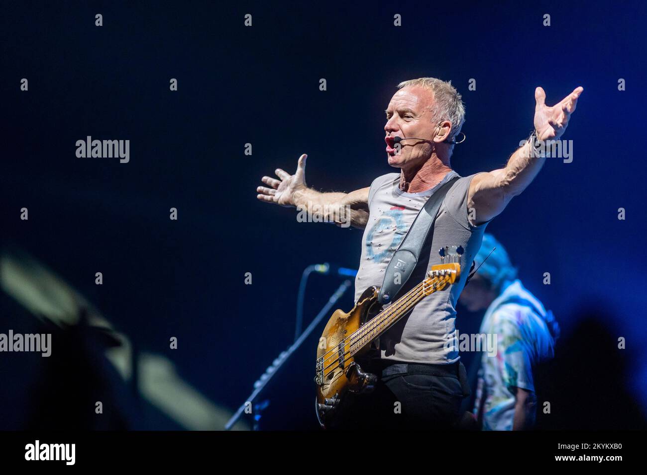 Sting, real name Gordon Sumner, live performance on stage. Bass player