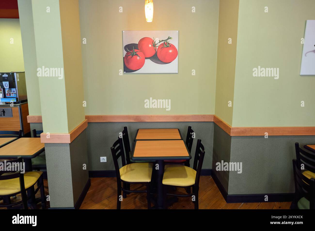 NICE, FRANCE - AUGUST 15, 2015: Subway fast food restaurant interior. Subway is an American fast food restaurant franchise that primarily sells submar Stock Photo