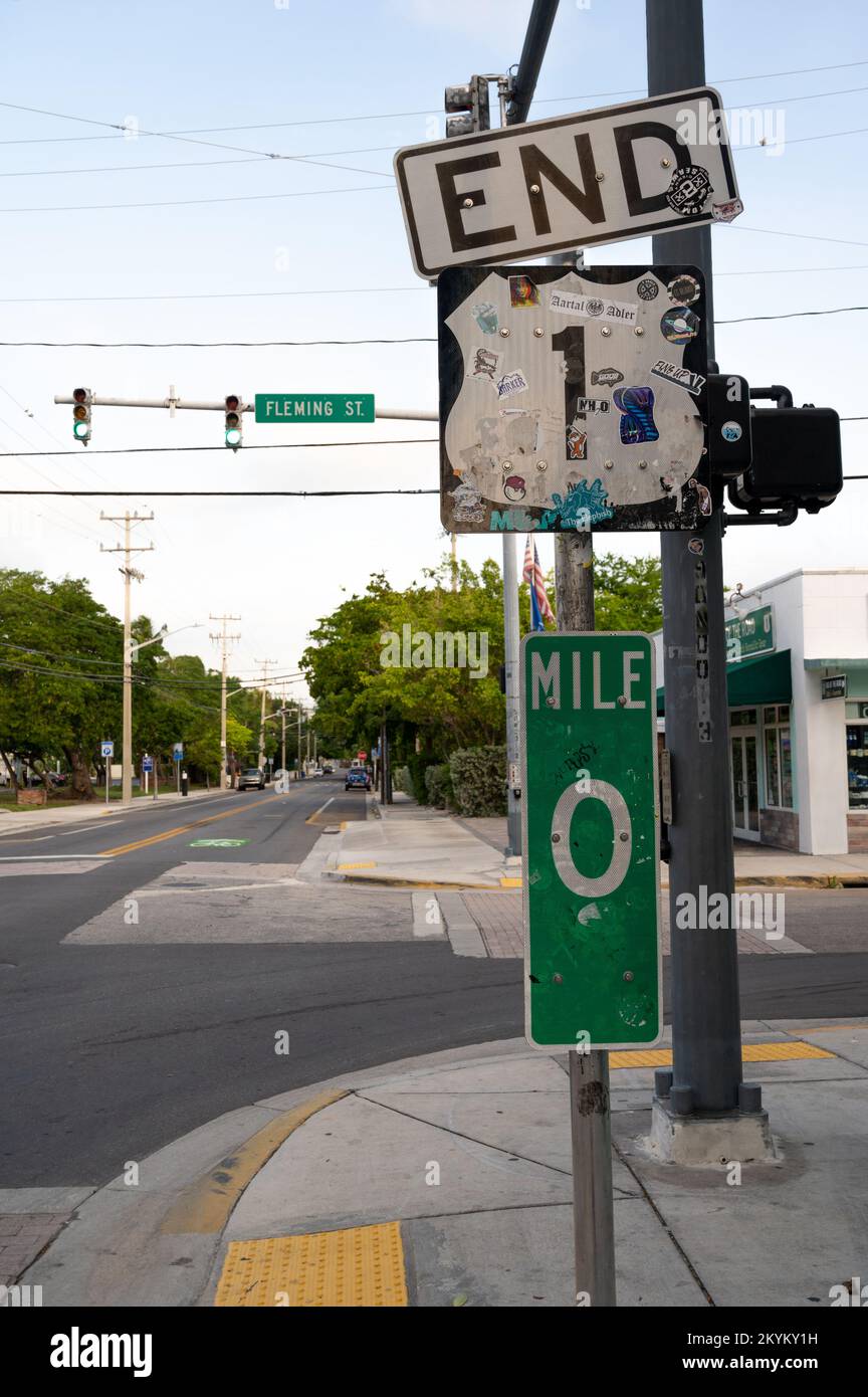 Key West, Florida : beginning of the road number 1 Stock Photo