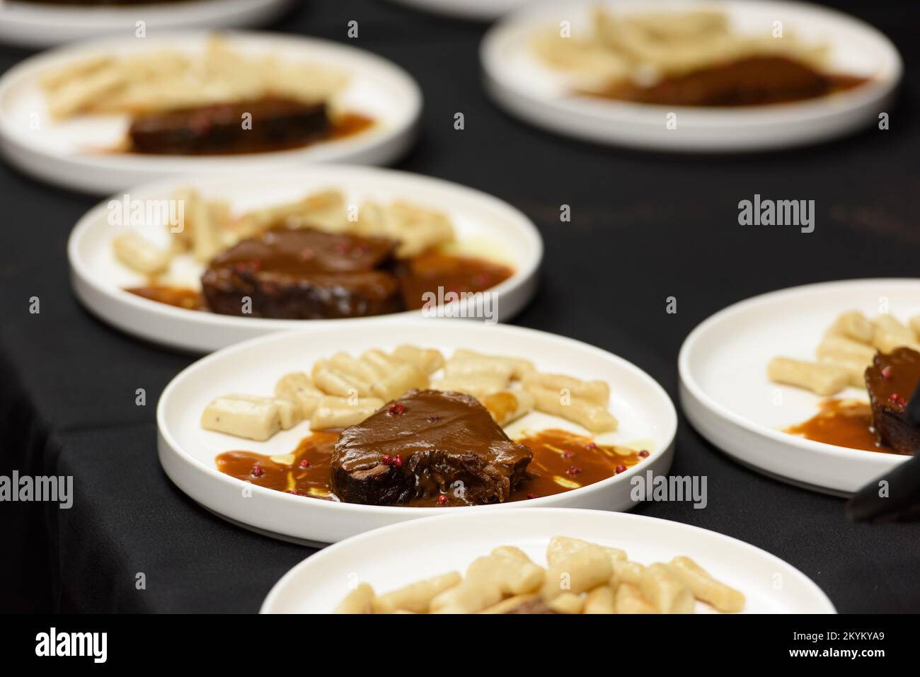 pasticada with gnocchi, beef stew in a sauce. Croatian cuisine Stock Photo