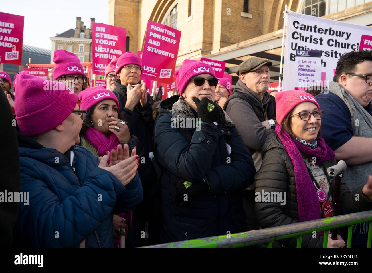 On November 30th 2022 a large rally of striking university and college staff took place in front of Kings Cross station demanding  a fair pay deal and Stock Photo