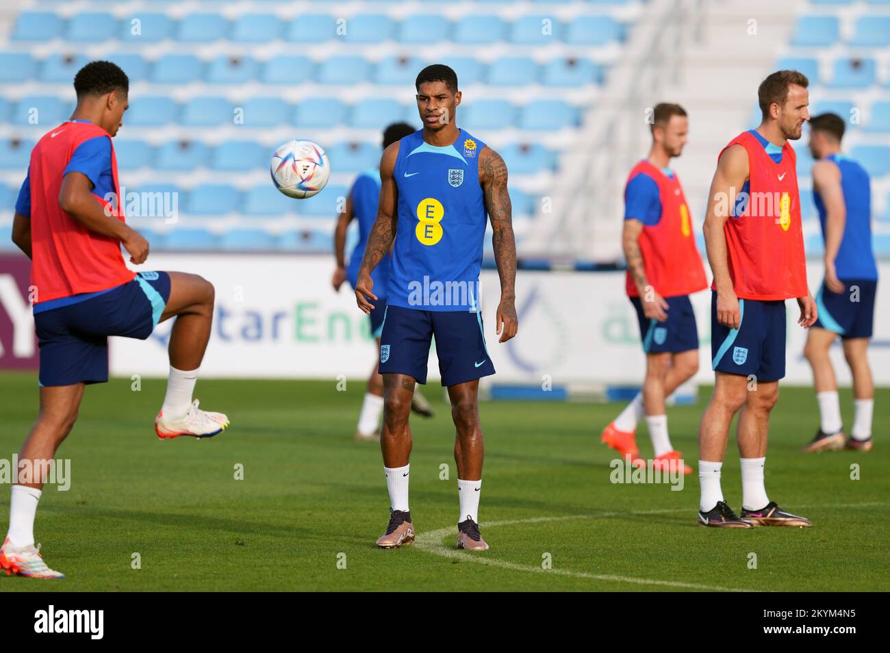 England's Marcus Rashford and Jude Bellingham during a training session ...