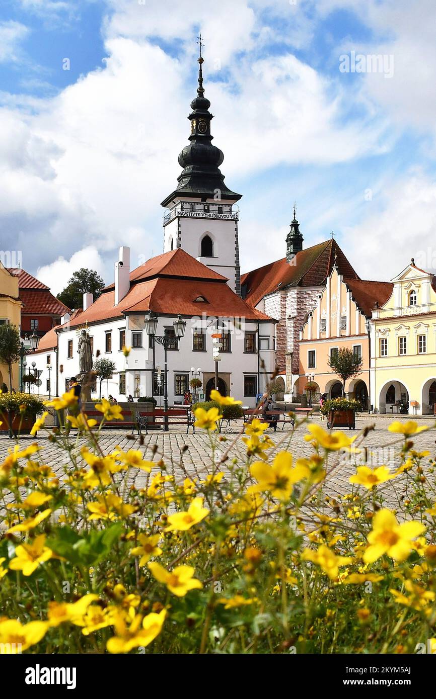 Square Important Building Masaryk Square in Pelhrimov. In the architecture of the square and its ...