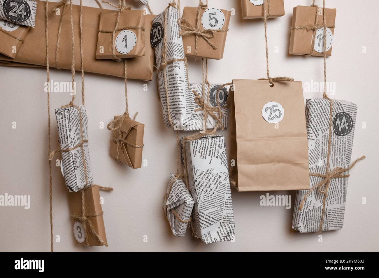 advent calendar with small gifts close up Stock Photo Alamy