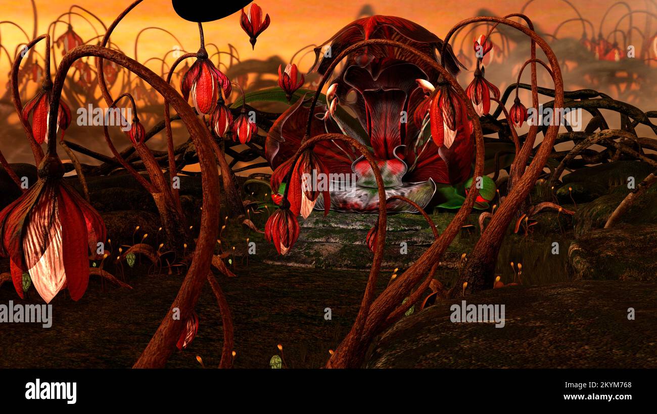3D rendering of a red orchid blossom Stock Photo - Alamy