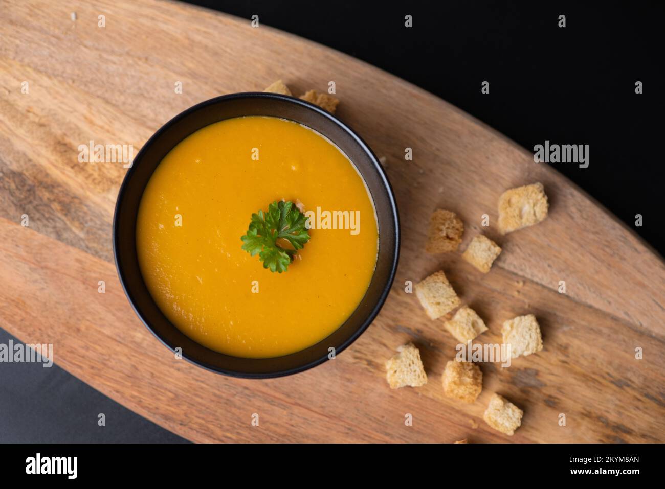 Decorated cream soup Stock Photo