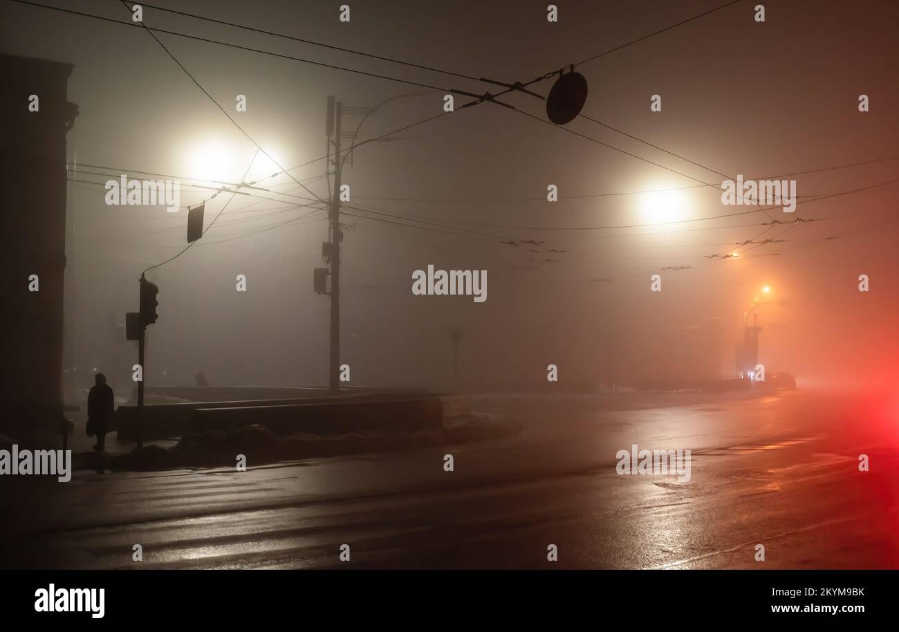 The streets of the capital of Ukraine Kyiv during the blackout are