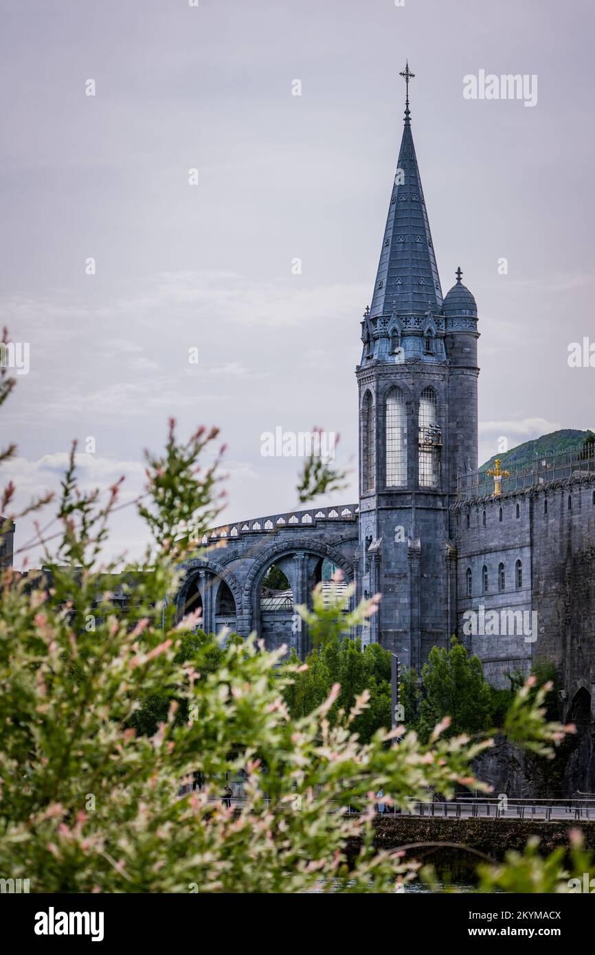 View on one of the spire of the 19th century Notre Dame Basilica in ...