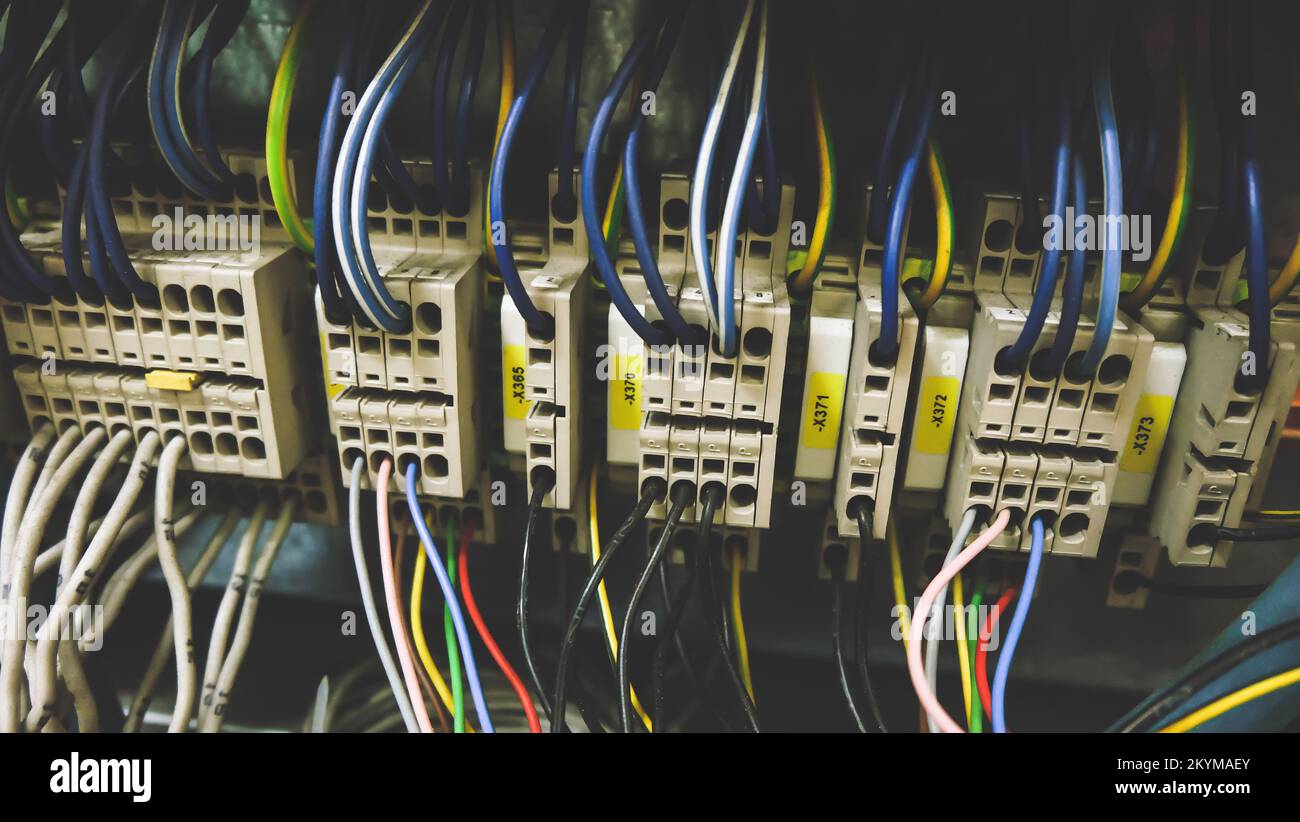 PLC Control panel with wiring Stock Photo Alamy