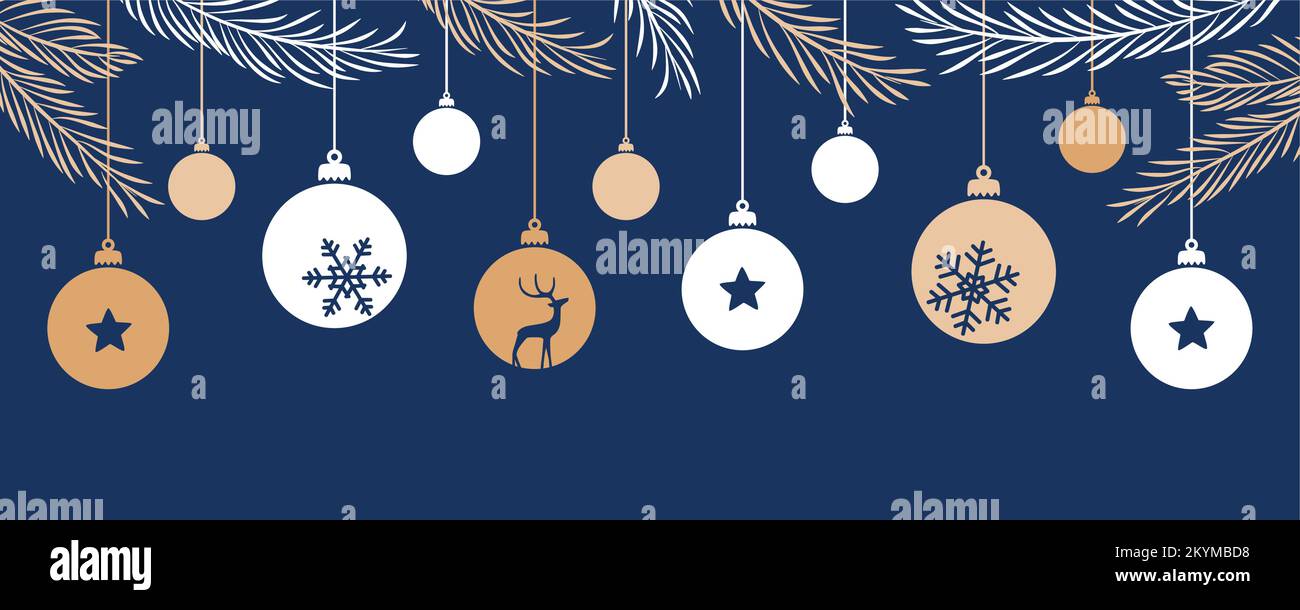 merry christmas card with hanging ball decoratoin and fir branches ...