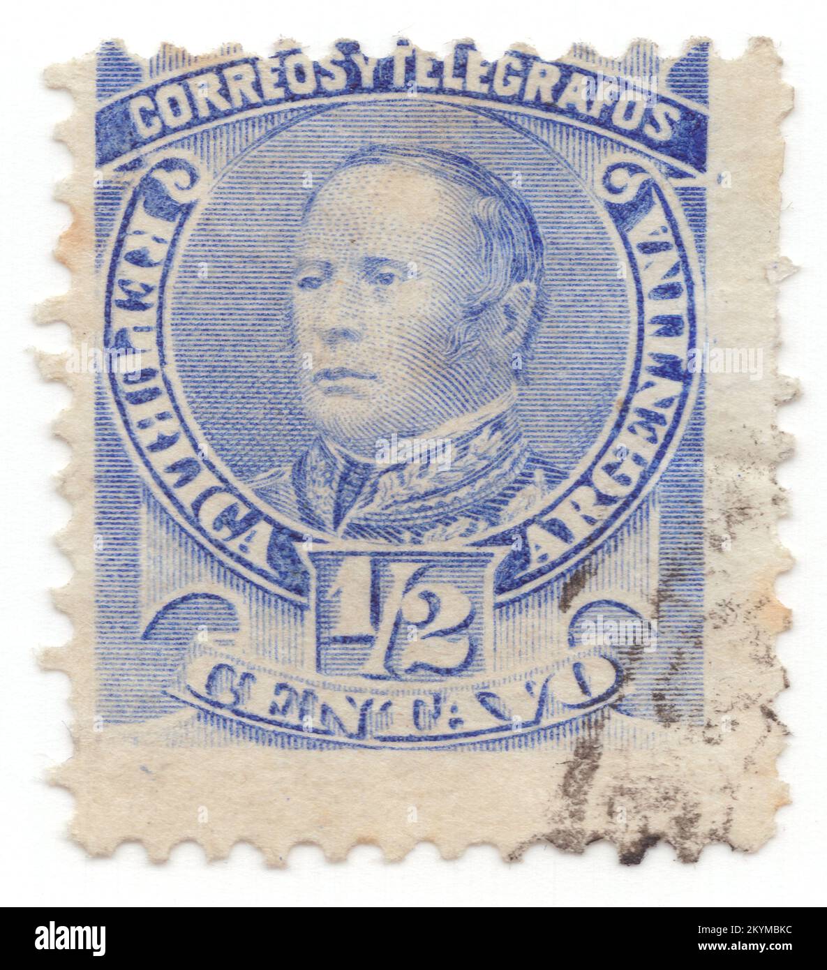 ARGENTINA - 1888: 1 centavo brown postage stamp depicting portrait of Velez Sarsfield. Dalmacio Vélez Sarsfield was an Argentine lawyer and politician who wrote the Civil Code of Argentina of 1869, which remained in force until 2015, when it was replaced by the new Código Civil y Comercial de la Nacion. Mitre's election to the presidency in 1862 made Velez Sarsfield the nation's Finance Minister. He obtained congressional passage in 1863 of the Commercial Code he had earlier created for Buenos Aires, and in 1864 began work on his landmark Civil Code Stock Photo