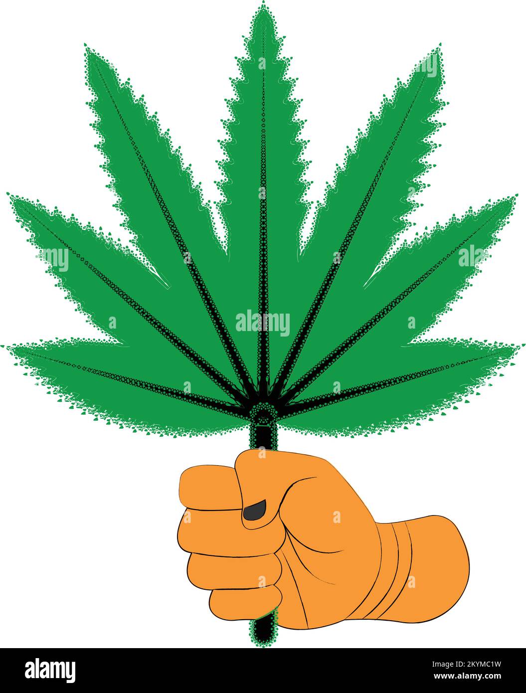 illustration of a strong hand holding a cannabis leaf Stock Vector