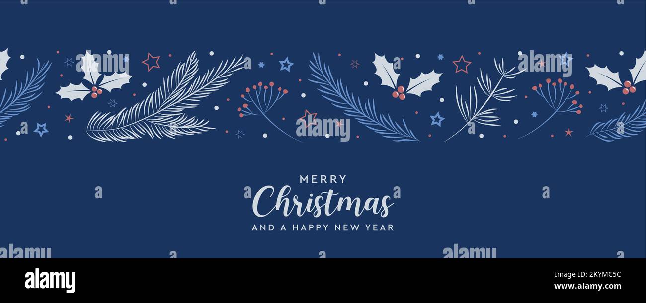 christmas greeting card banner with fir branches and holly berry border ...