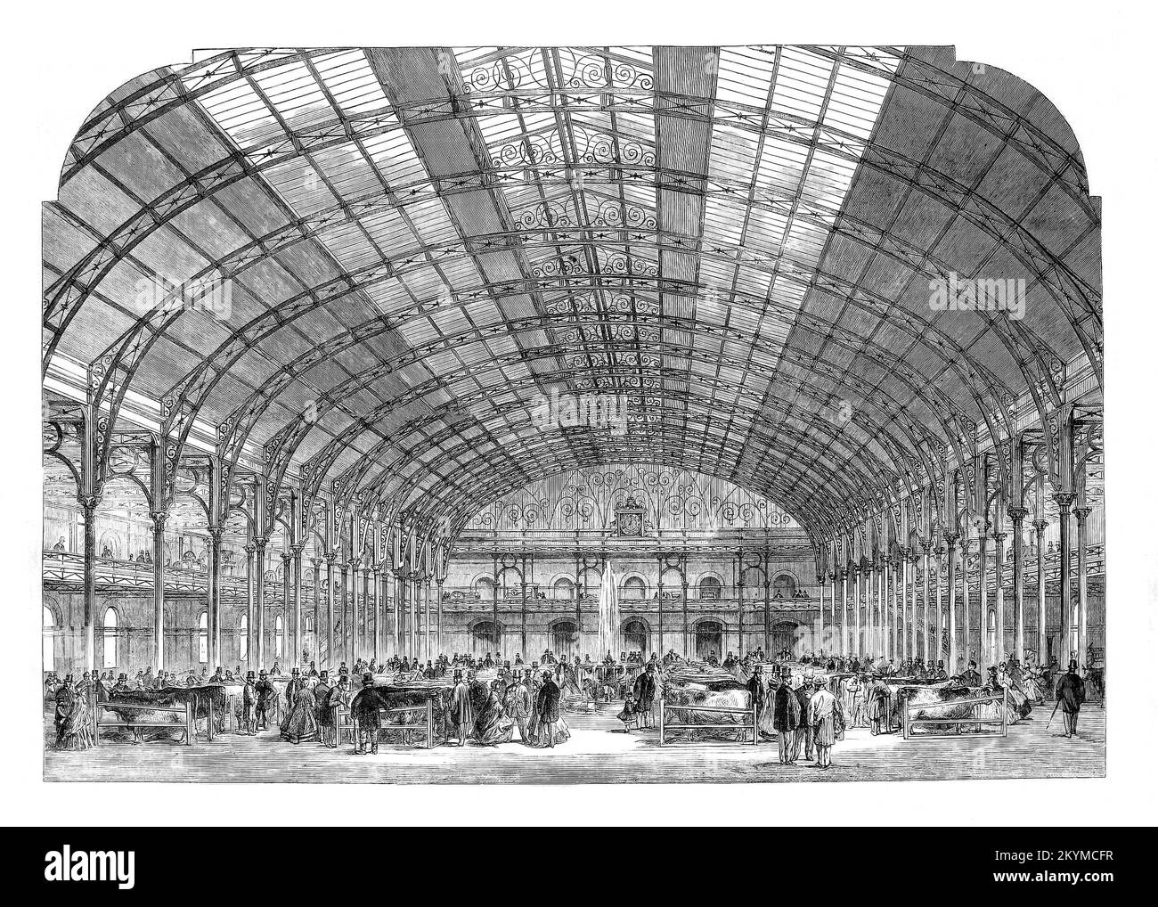 The Agricultural Hall in Islington was established in 1860 to host the Smithfield Club's annual meeting and cattle show. Designated the Royal Agricultural Hall in 1884 and known locally as the 'Aggie', it was also used for public events and large-scale events like World's Fairs, circuses, musical recitals, grand balls, military tournaments, revivalist meetings and sporting events. The first Cruft's dog show took place at the hall in 1891. Stock Photo