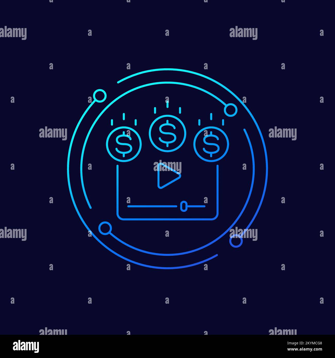 Video monetization, money for video content icon Stock Vector