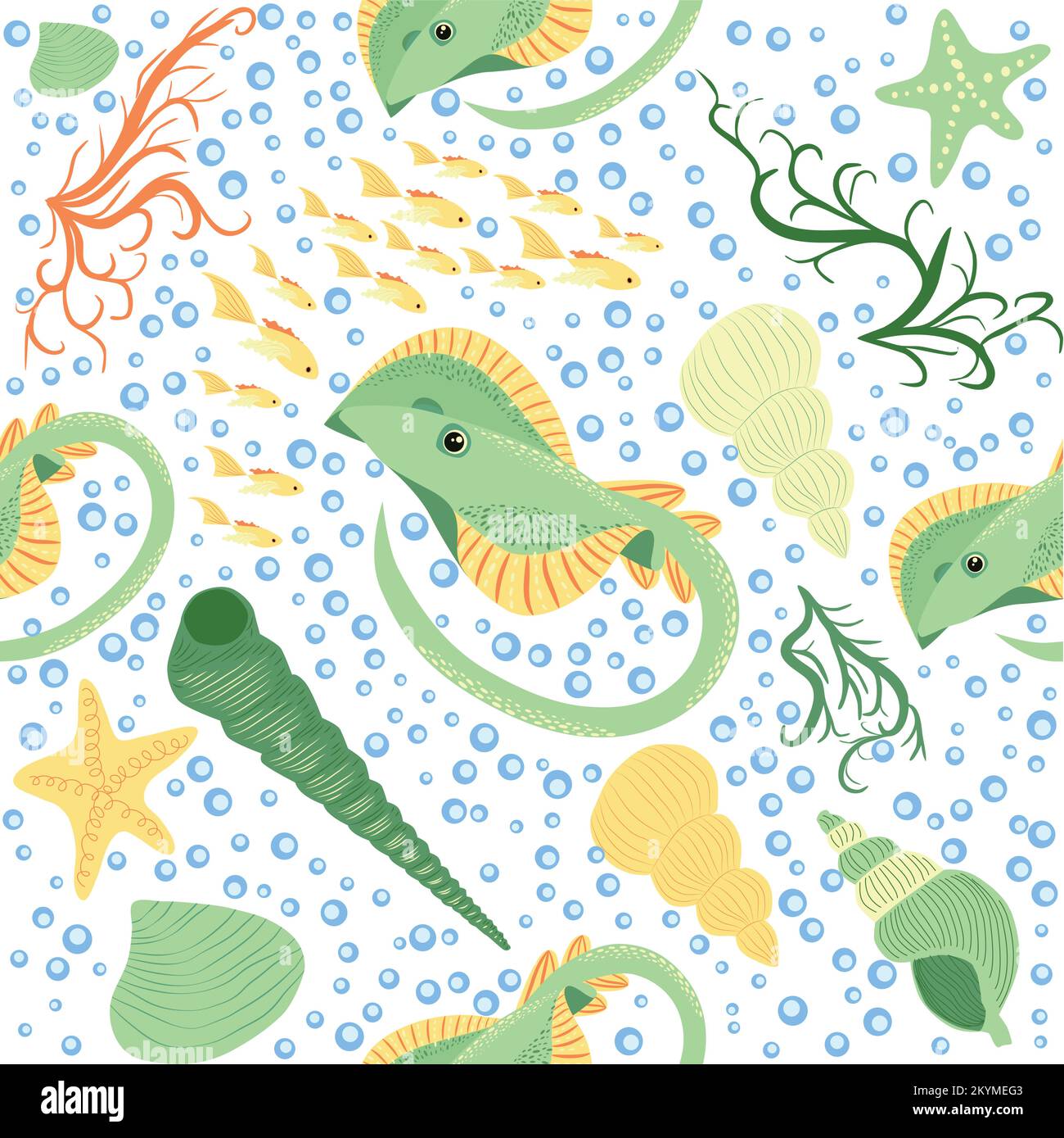 Stingray, Batomorphi sea life, fish, animals bright seamless pattern ...