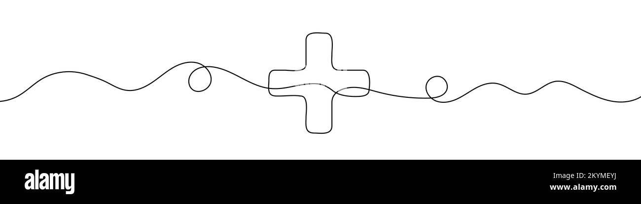 Plus sign in continuous line drawing style. Line art of a plus sign ...