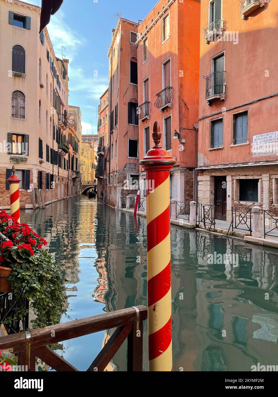 Venice Canal outside a Gondola Mooring Post, Venice, Italy Stock Photo