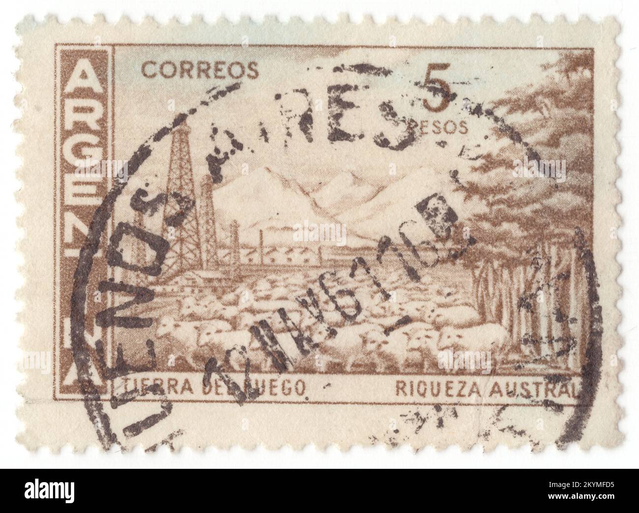 ARGENTINA 1959 5 Pesos Gray brown Postage Stamp Depicting Tierra Del 