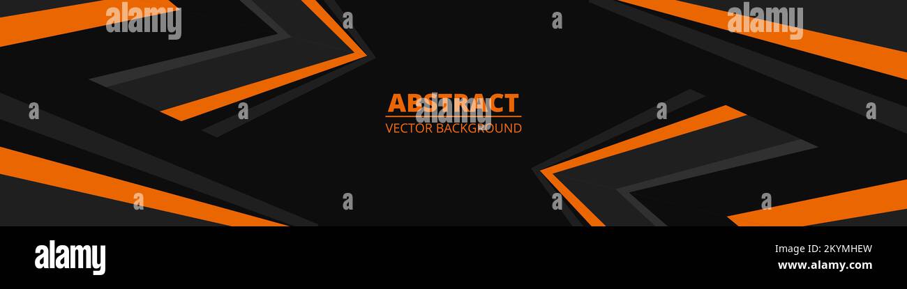 Black abstract wide banner with orange and gray lines, arrows and ...