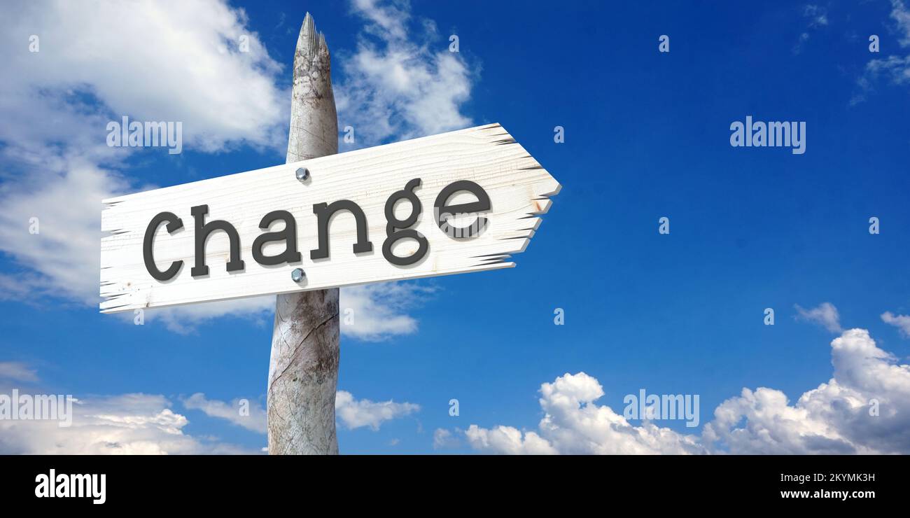 Change - wooden signpost with one arrow Stock Photo
