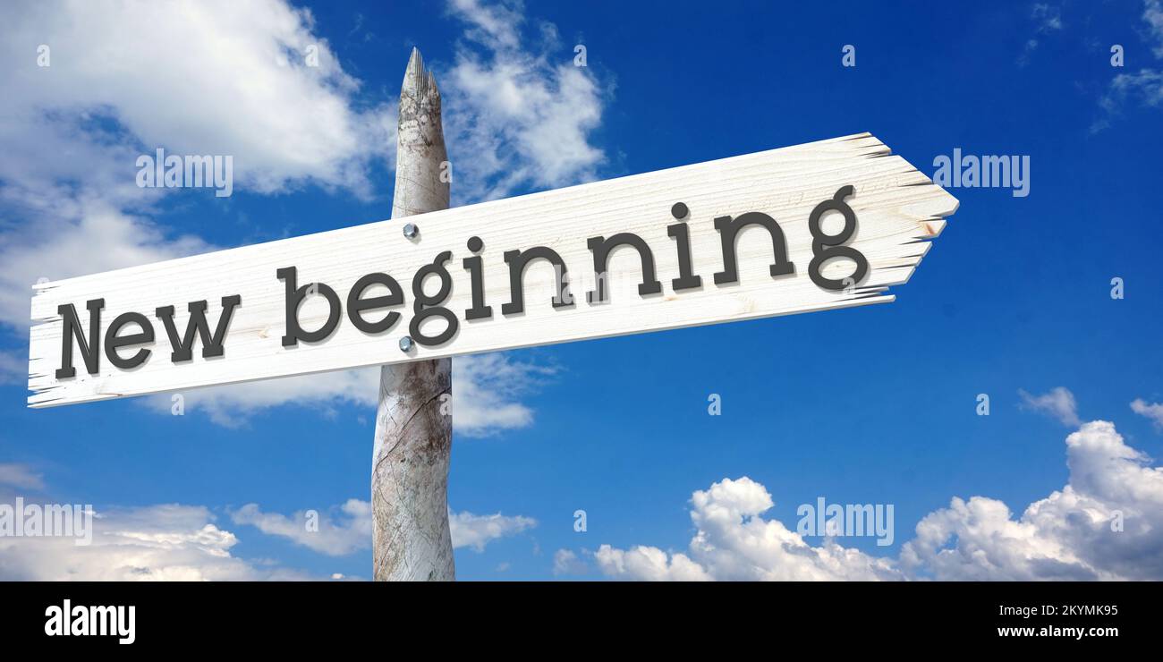 New beginning - wooden signpost with one arrow Stock Photo