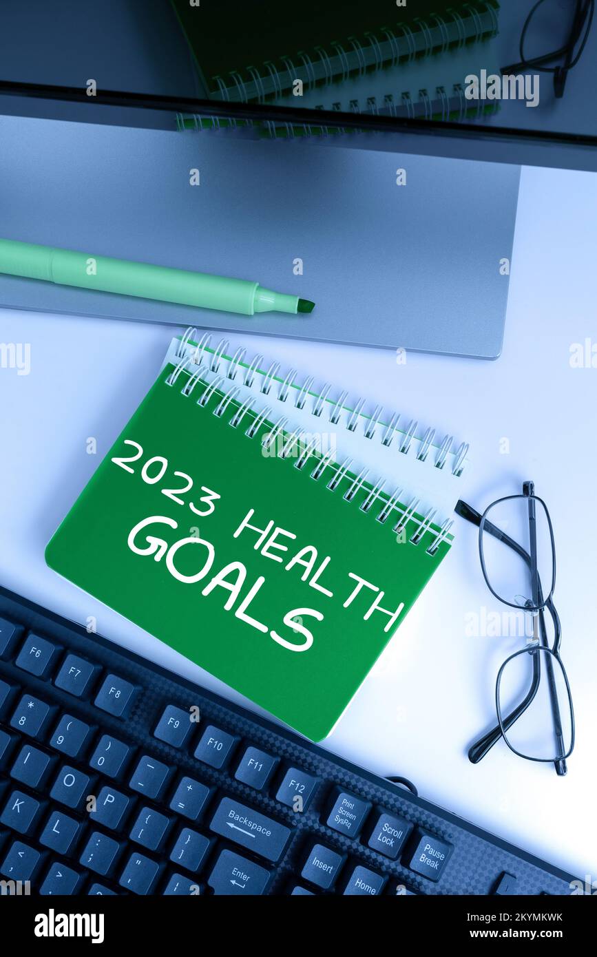 Writing displaying text 2023 Health Goals. Concept meaning celebration