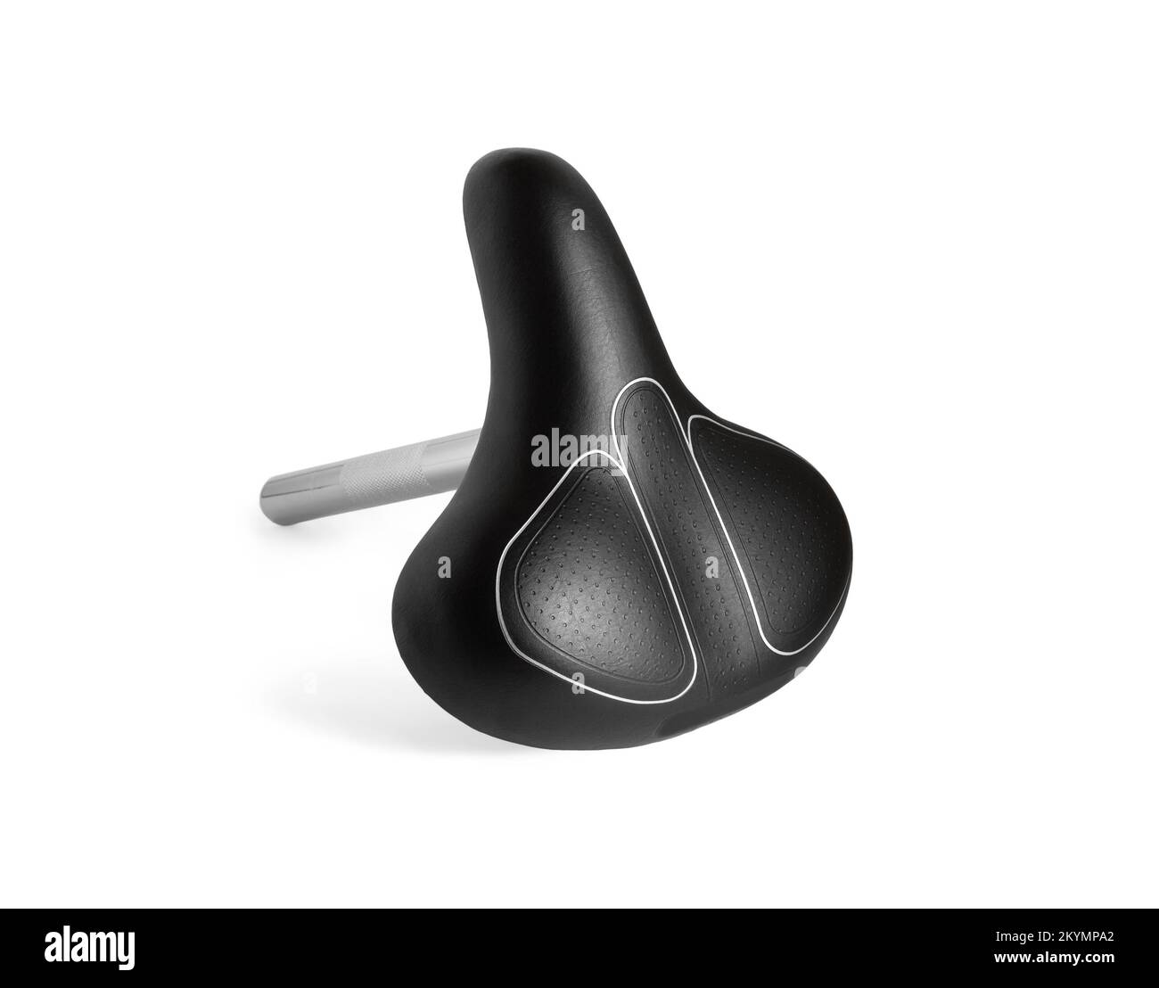 Bicycle saddle wide. Seat post. Closeup. Isolated on white background
