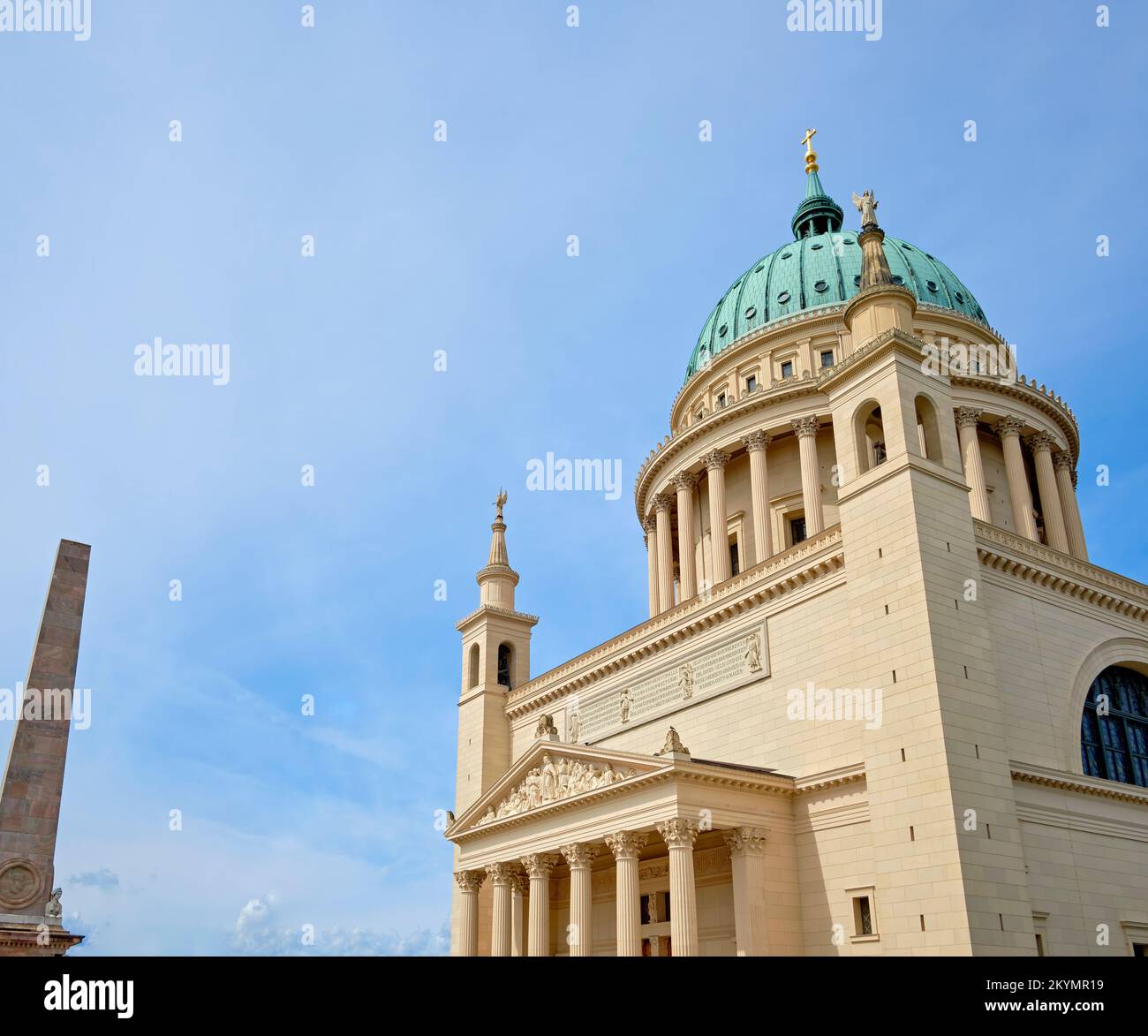 Church of St. Nicholas and Obelisk, Old Market Square in Potsdam, Brandenburg, Germany. Stock Photo