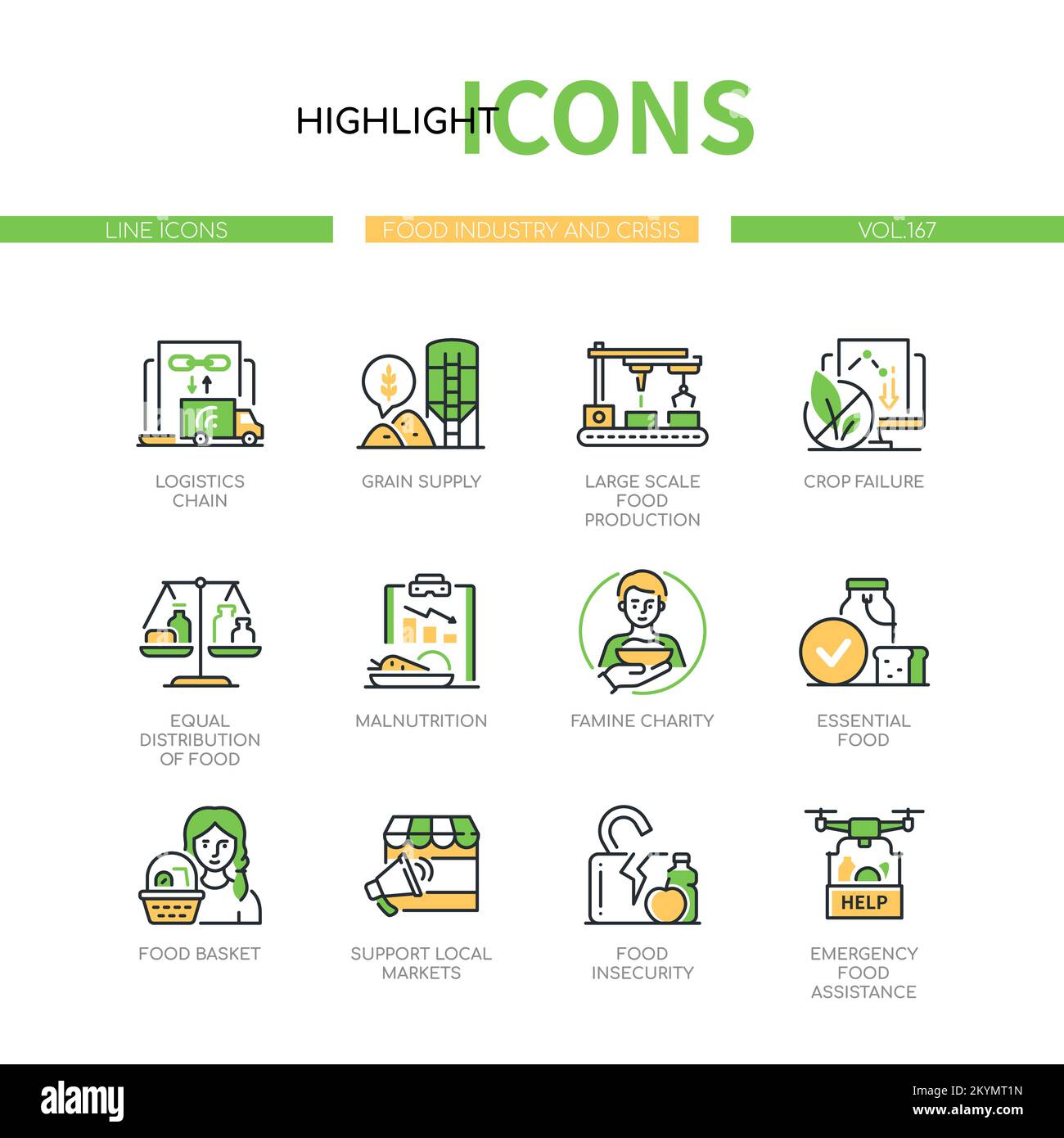 Food industry and crisis - line design style icons set Stock Vector ...