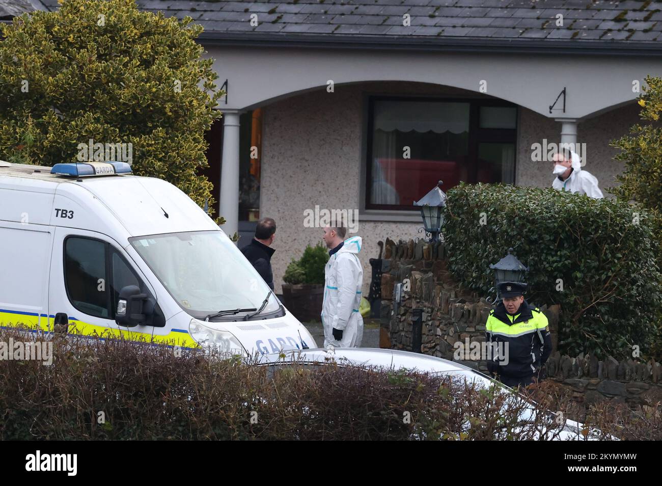 Forensic officers and Gardai at a house in Castleblayney Co Monaghan, where the body of a man was discovered. Picture date: Thursday December 1, 2022. Stock Photo